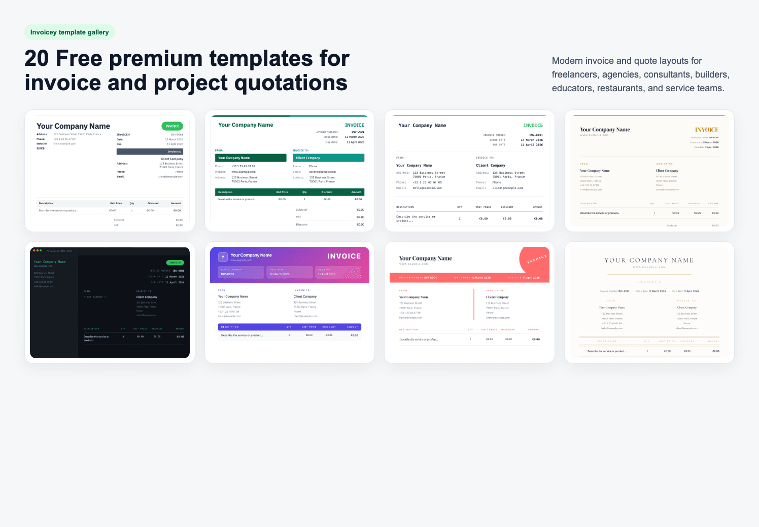 20 Free premium templates for invoice and project quotations