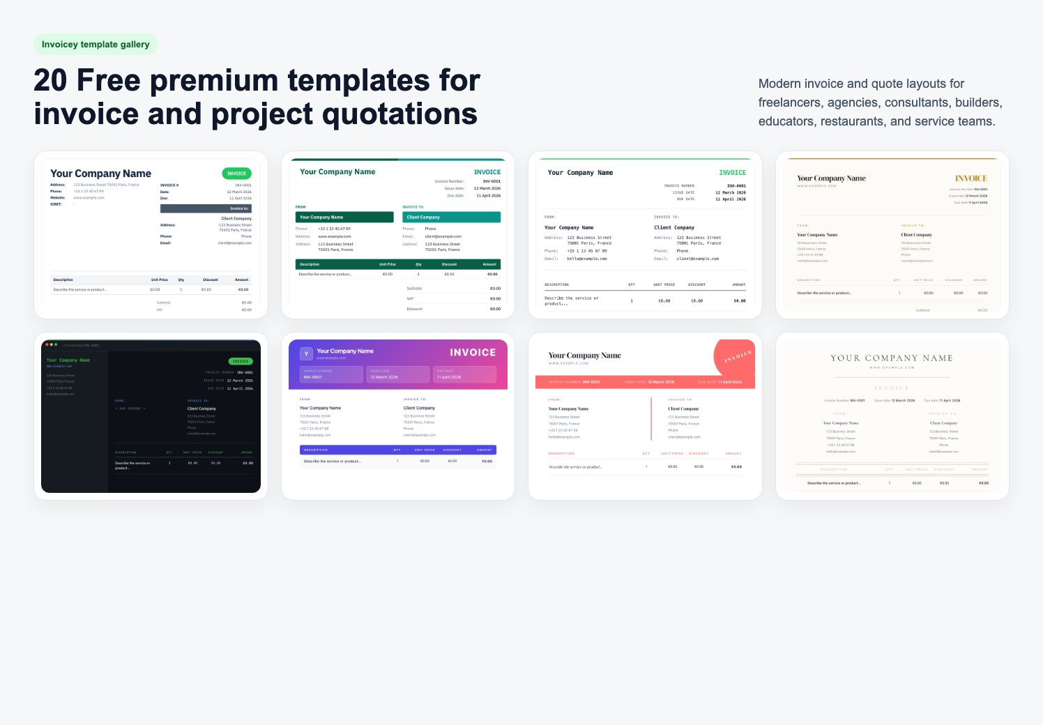 20 Free premium templates for invoice and project quotations