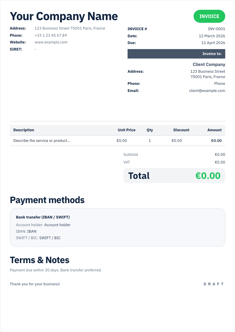 Essential Corporate invoice template preview