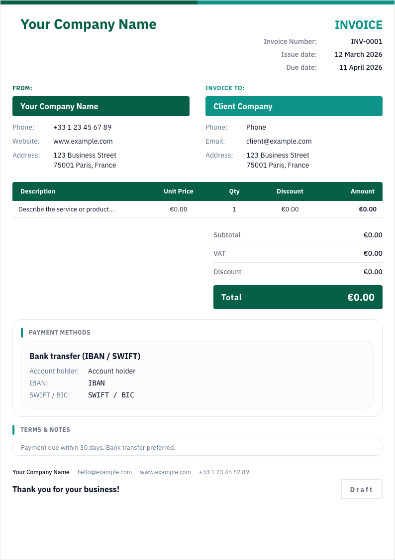 Modern Executive invoice template preview