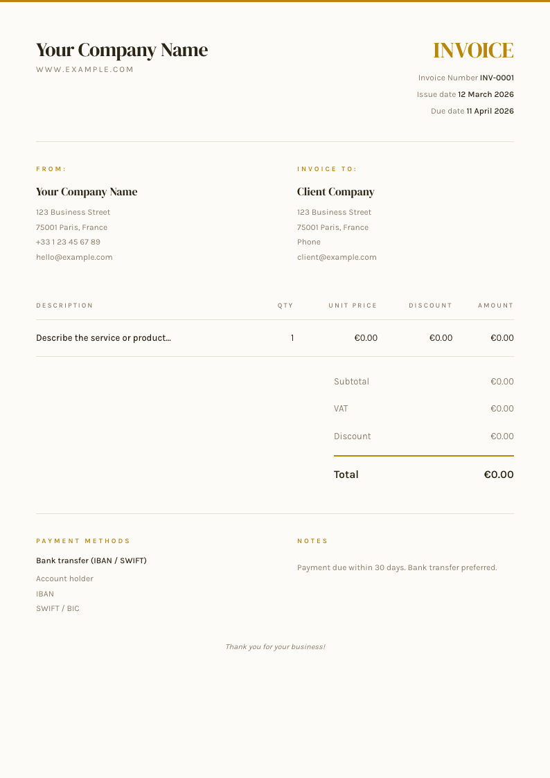 Freelancer Zen invoice template preview