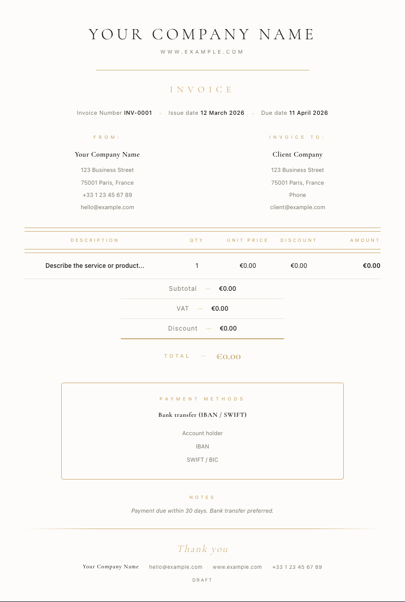 Photography Luxe invoice template preview