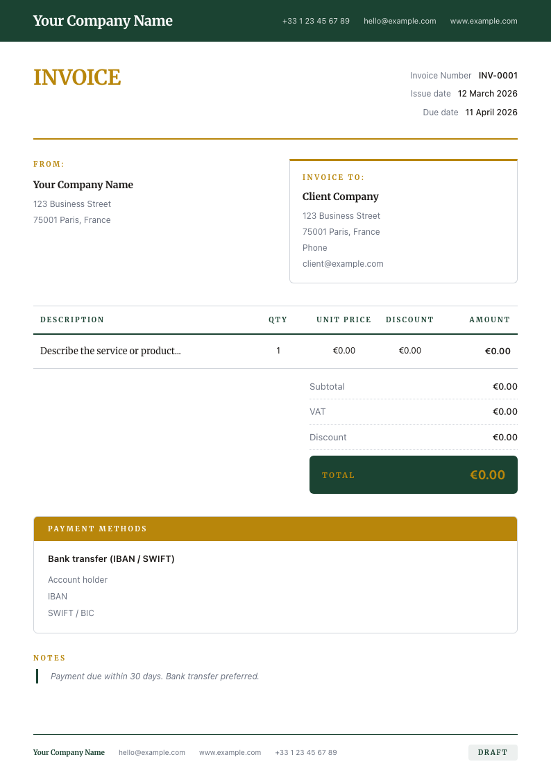 Legal Forest invoice template preview