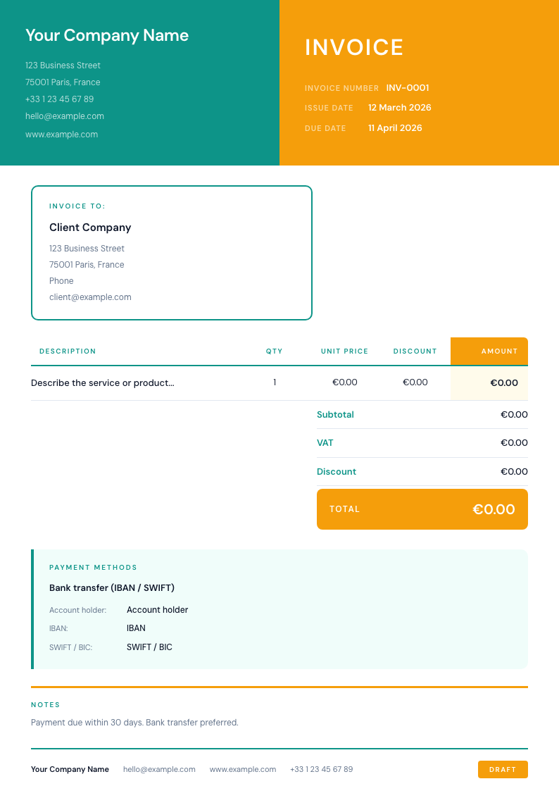 Marketing Vibrant invoice template preview