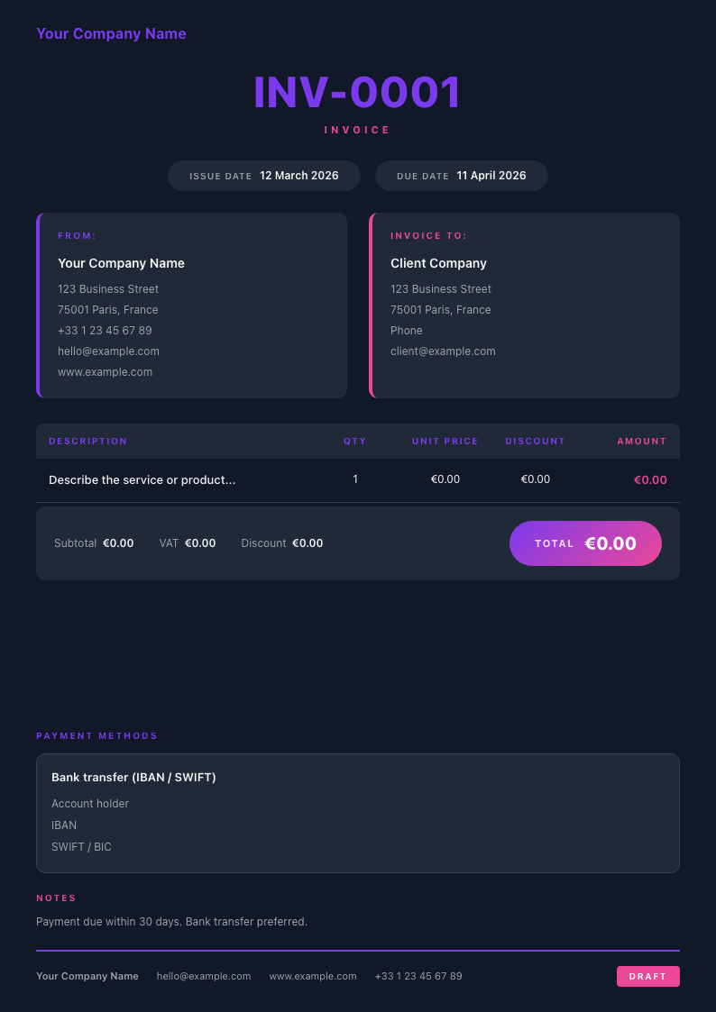 Webdesign Midnight invoice template preview