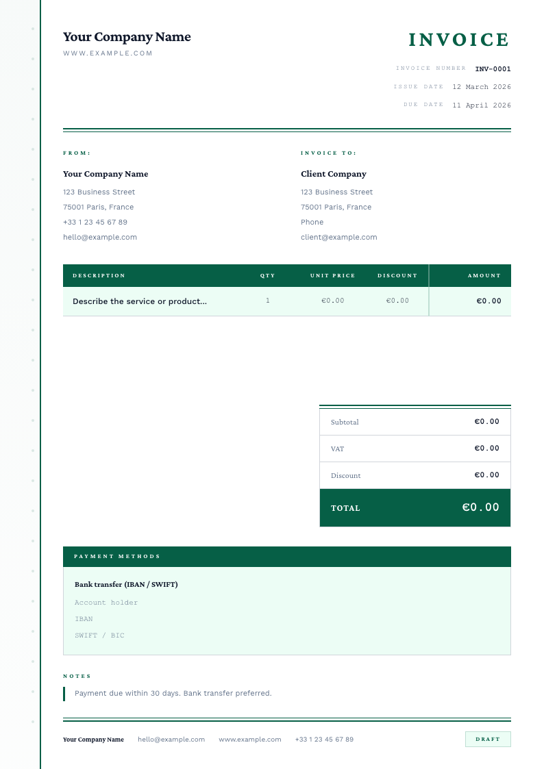 Accounting Emerald invoice template preview