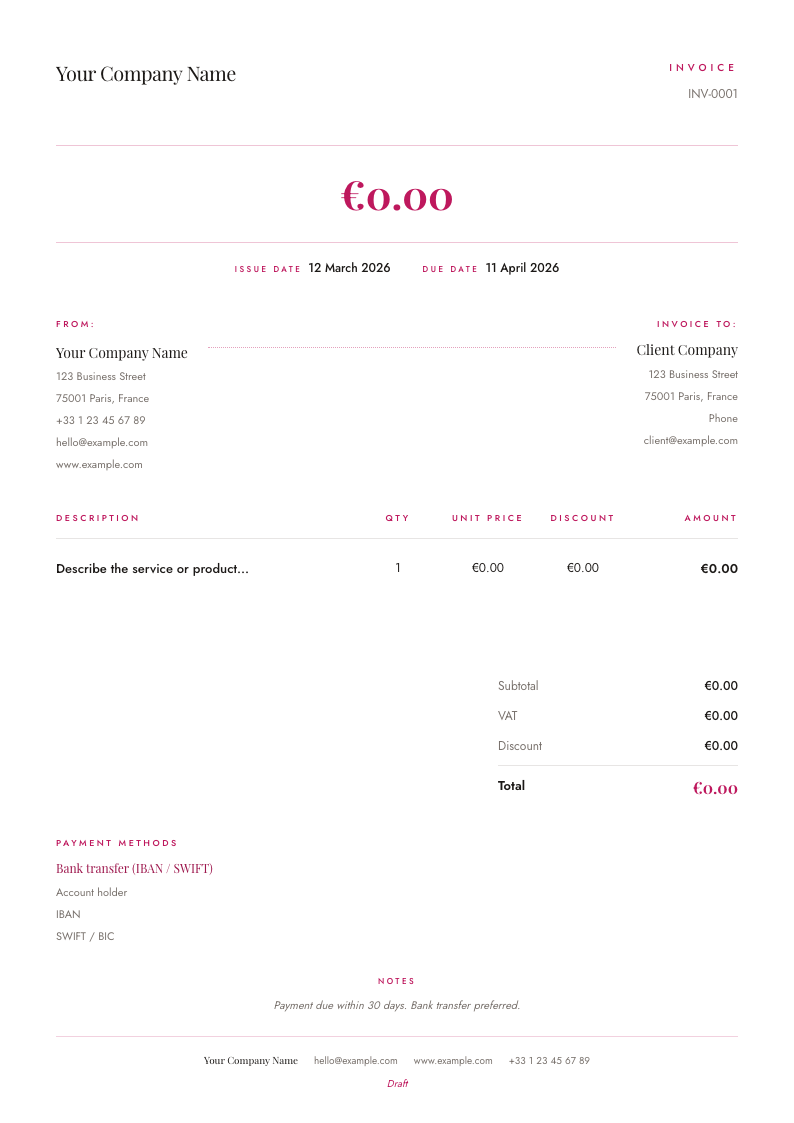 Ecommerce Rose invoice template preview