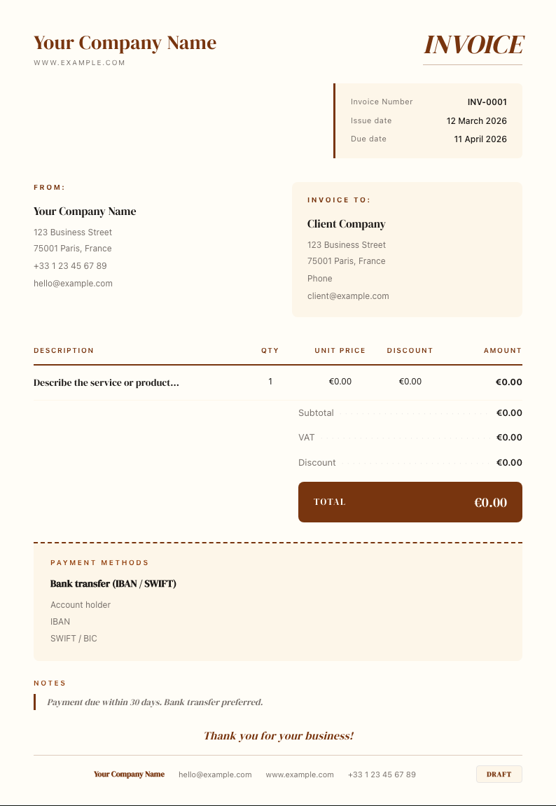 Restaurant Organic invoice template preview